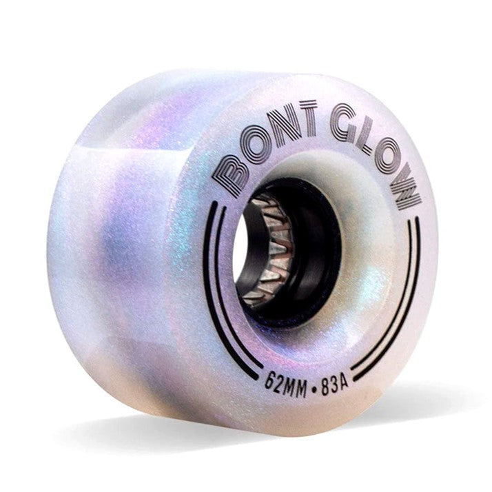 Bont Light Up Glow Angelic Aqua LED Outdoor Hybrid Roller Skate Wheels  White Glitter 83a 62mm - Lucky Skates