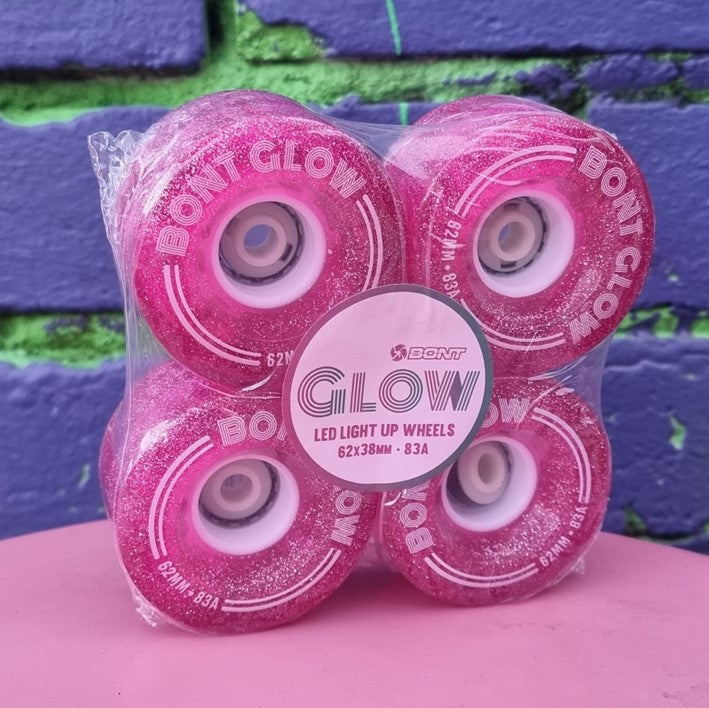 Bont Light Up Glow Love Letter Pink Indoor Outdoor Roller Skate Quad Wheels 83A 62mm 4 pack - Lucky Skates