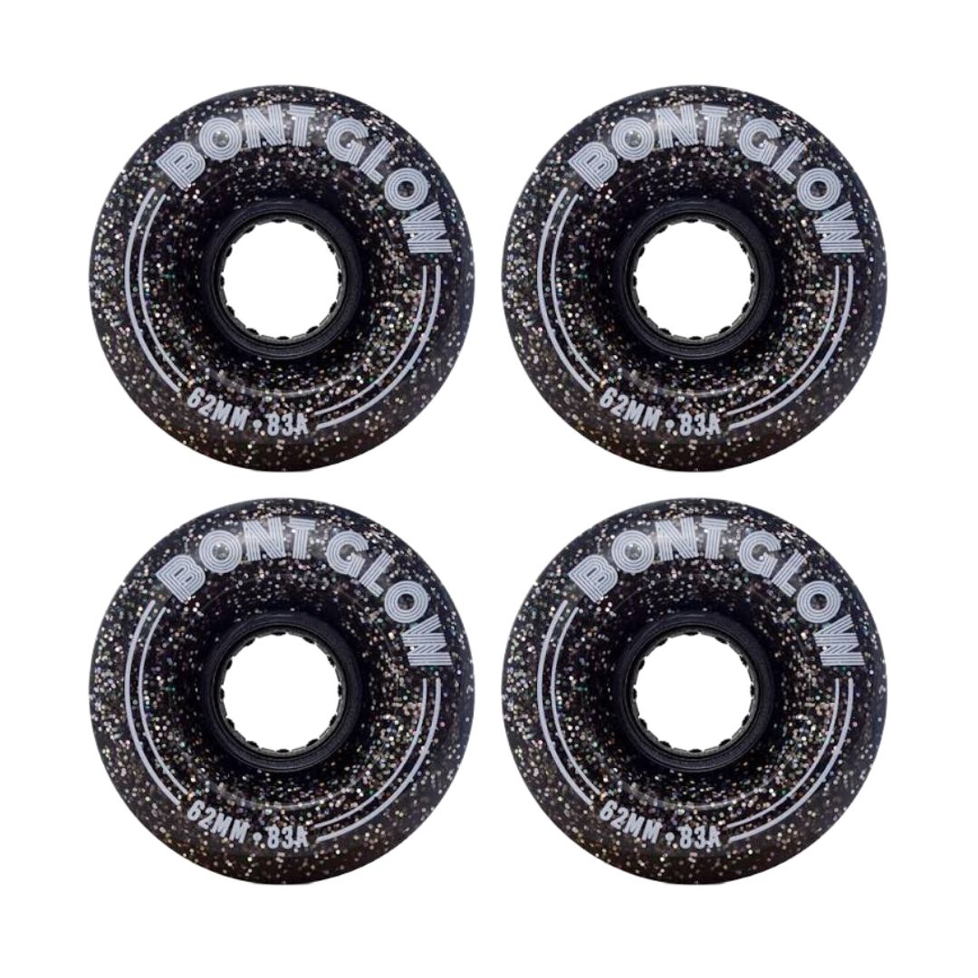 Bont Light Up Glow Obsidian Black Glitter LED Outdoor Roller Skate Wheels 83a 62mm 4 Pack - Lucky Skates