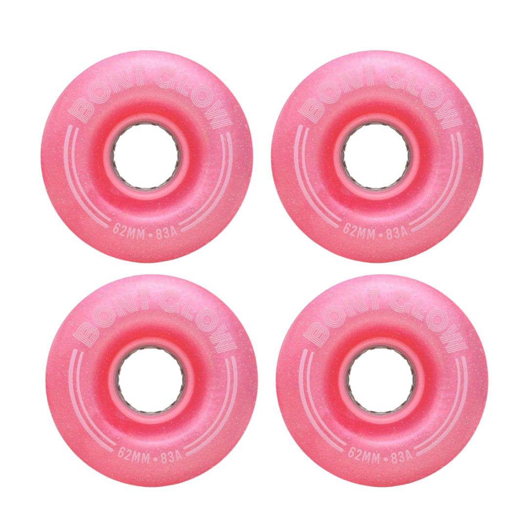 Bont Light Up Glow Cherry Blossom Pink Roller Skate LED Wheels 83A 62mm 4 Pack - Lucky Skates