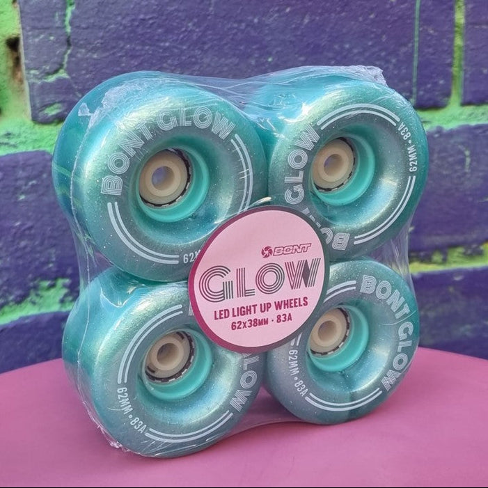 Bont Light Up Glow Misty Teal LED Roller Skate Wheels 62mm 83A - 4 Pack - Lucky Skates
