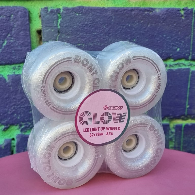Bont Light Up Glow Pearl White LED Roller Skate Wheels 83A - 4 pack - Lucky Skates