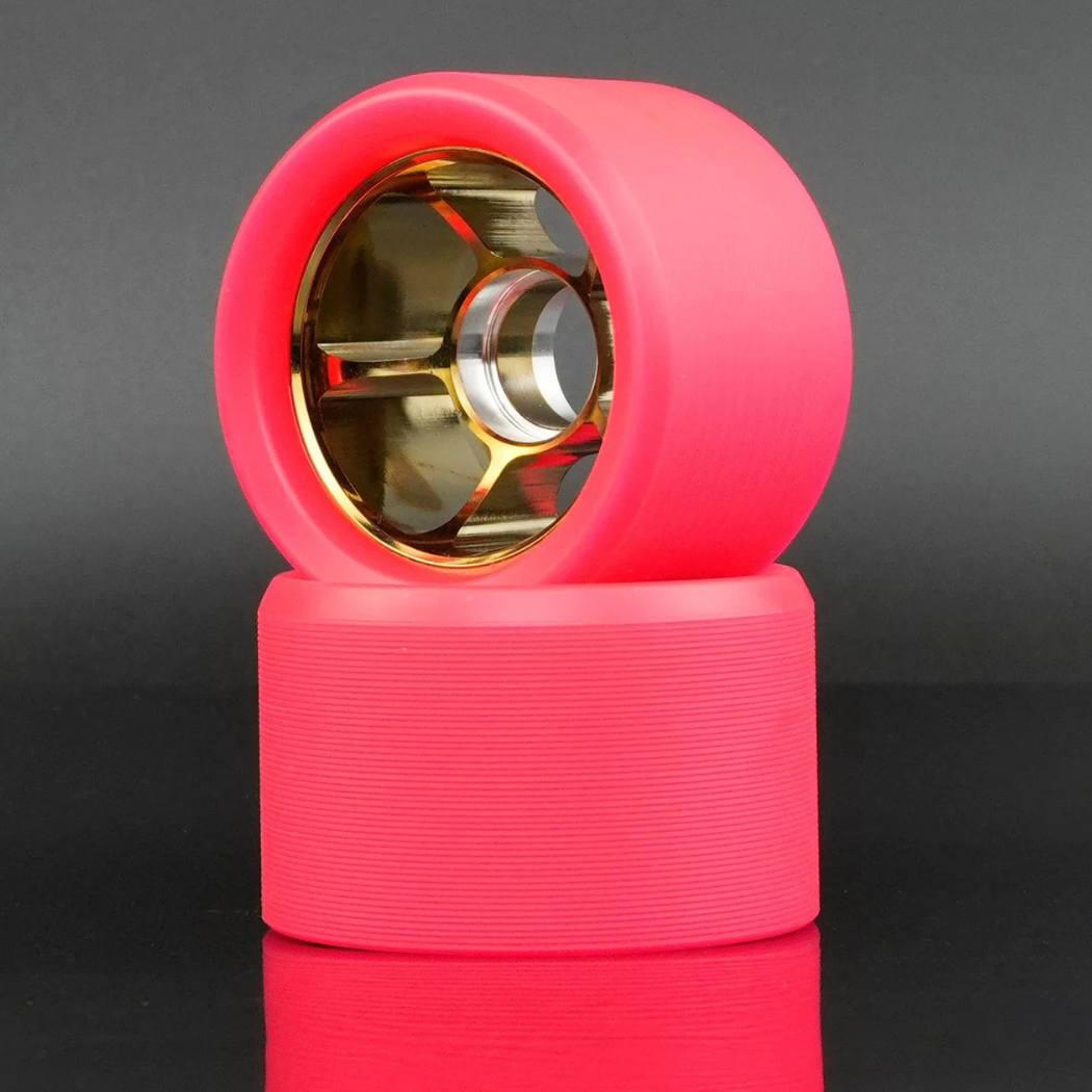 Bont Royal Assassin Roller Skate Wheels Pink with Gold Alloy Hub 92A - 8 pack - Lucky Skates 