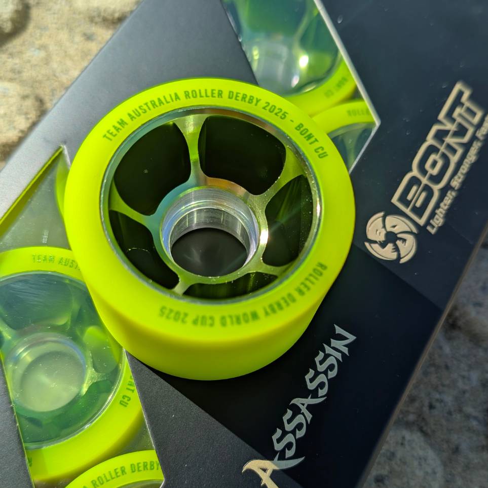 Bont Royal Assassin Roller Skate Alloy Wheels Yellow Green World Cup Australia 96A - Lucky Skates 