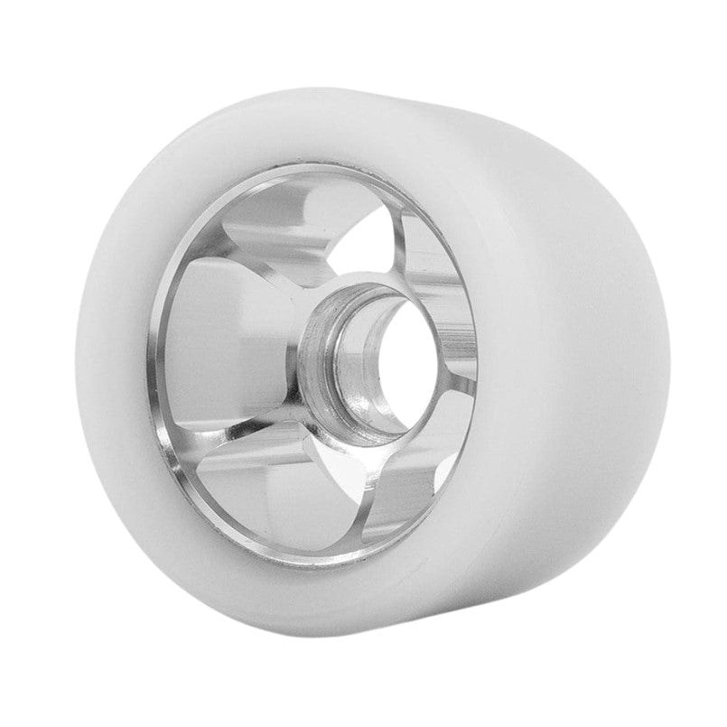 white quad skate wheels 96a with silver alloy hubs 