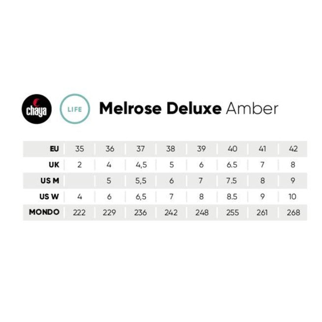 size chart for chaya merose deluxe roller skate