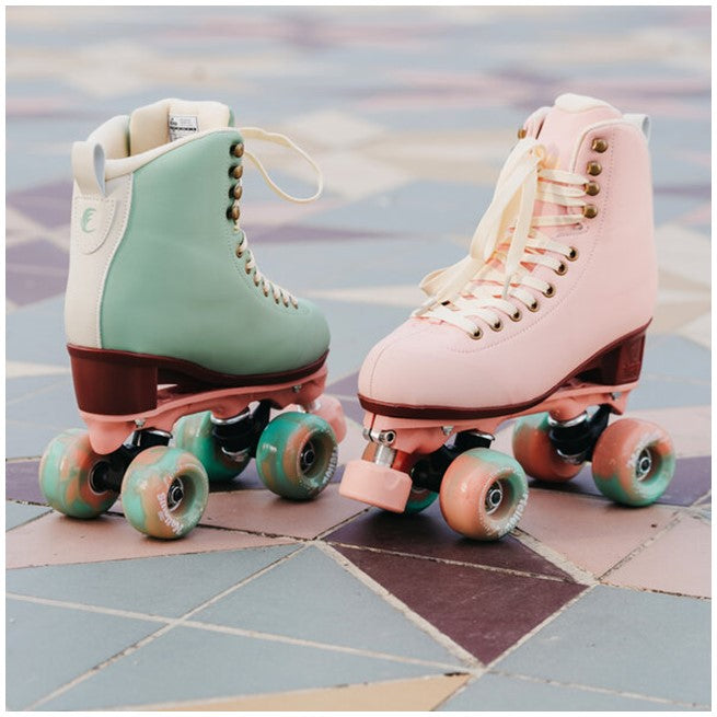 chaya pink and green high top rollerskates with outdoor wheels