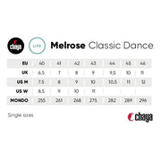 Chaya Classic Black Dance Roller Skates Size Chart - Lucky Skates