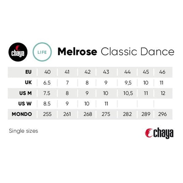 Chaya Classic Black Dance Roller Skates Size Chart - Lucky Skates