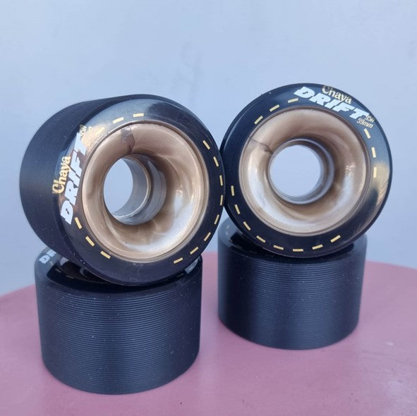 Chaya Drift Indoor Roller Skate Wheels Black/Gold 59mm 95A - 4 Pack - Lucky Skates