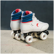 white sneaker park roller skate white wheels red toestops