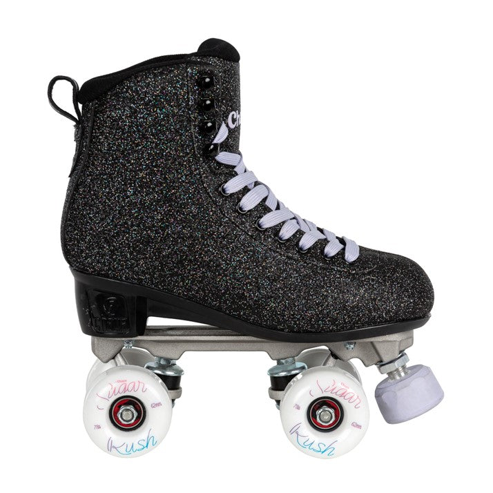 Chaya Melrose Deluxe Starry Night High Top Retro Roller Skates Black Glitter, White Wheels - Lucky Skates