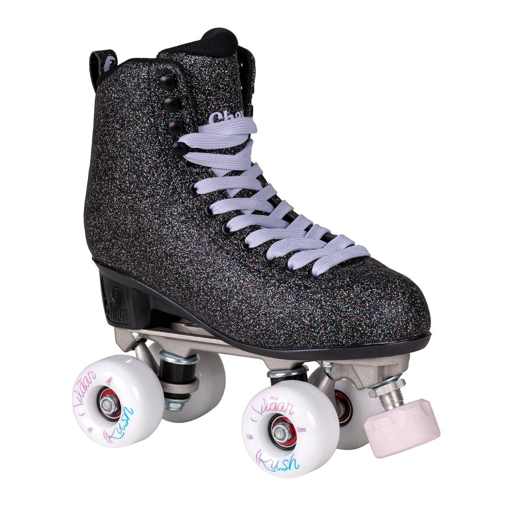 Chaya Melrose Deluxe Starry Night High Top Retro Roller Skates Black Glitter, White Wheels - Lucky Skates