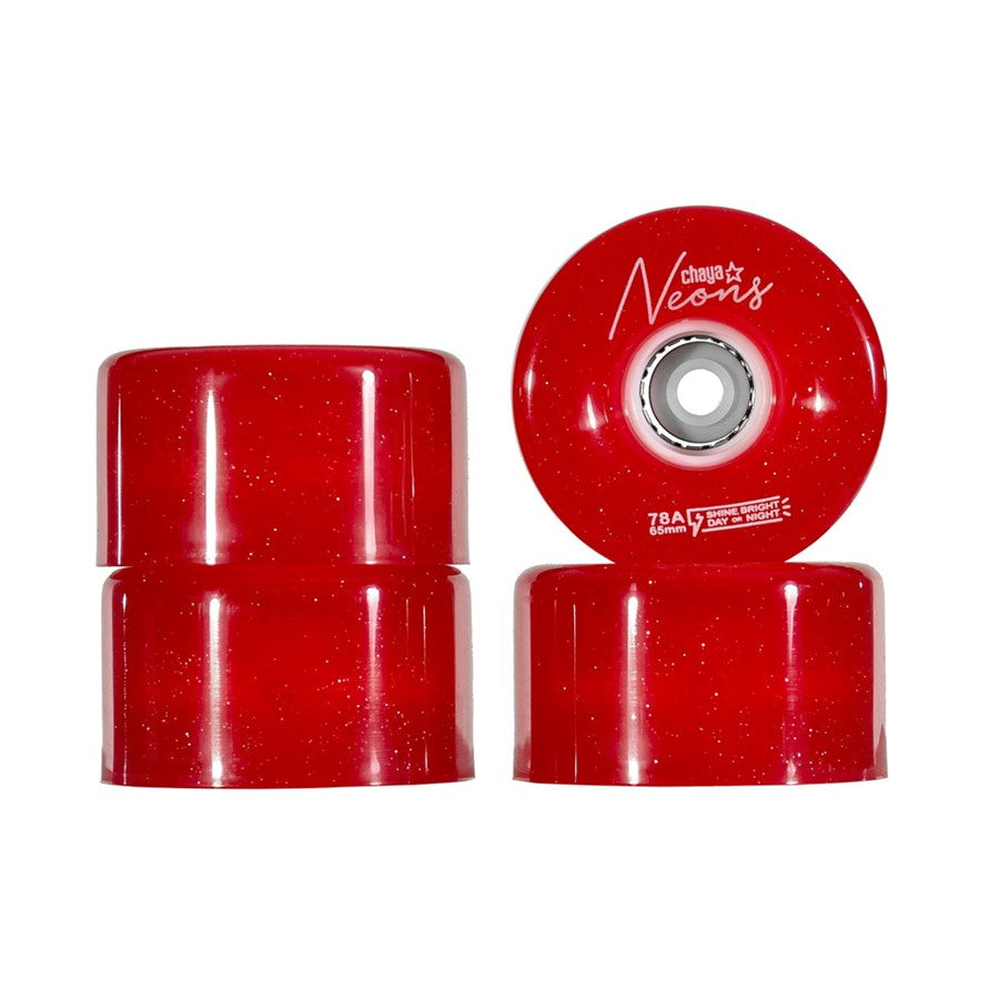 Chaya Light Up Neon Red Outdoor Roller Skate LED Wheels 65mm 78A - 4 Pack - Lucky Skates