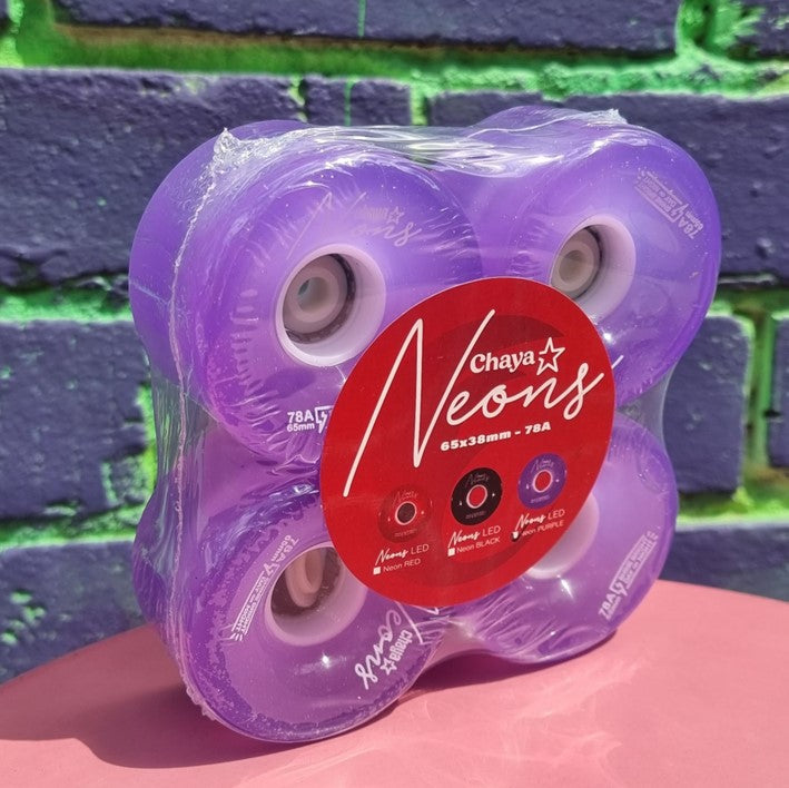 Chaya Light Up Neon Purple LED Outdoor Roller Skate Wheels 65mm 78A - 4 Pack - Lucky Skates