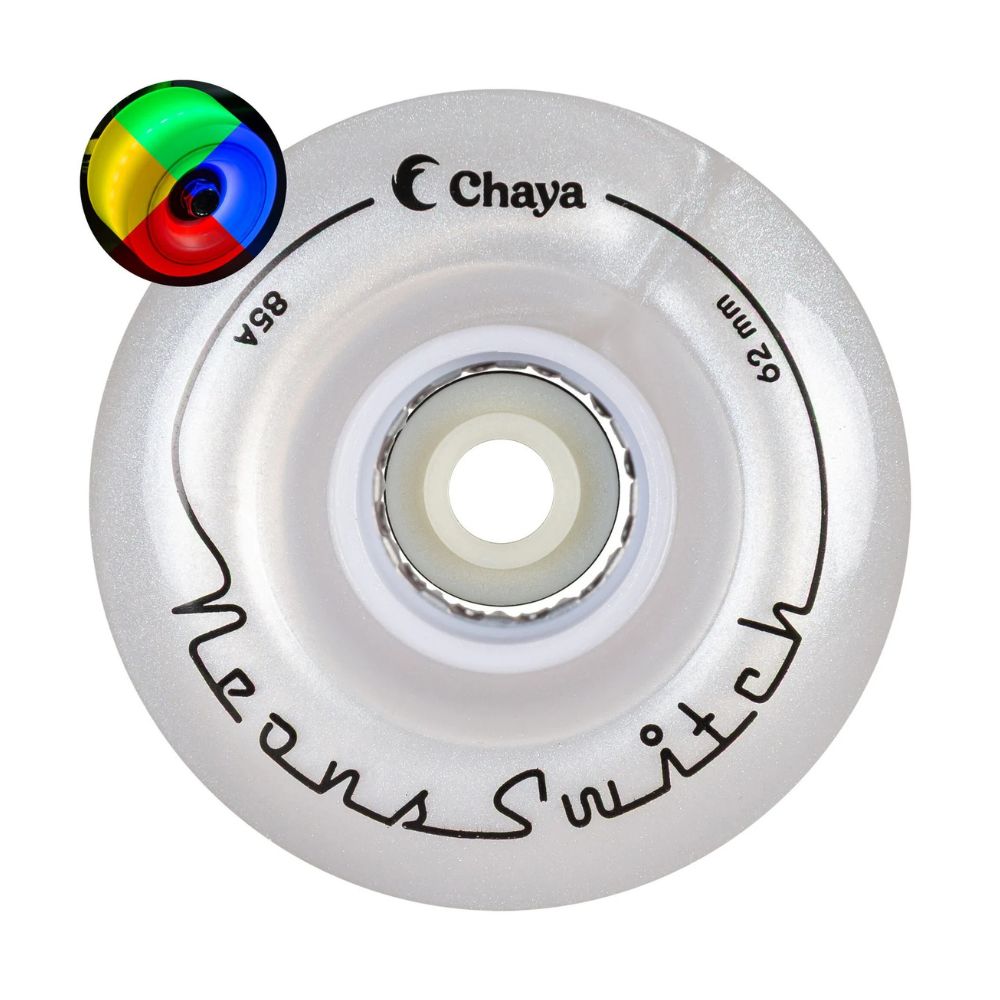 Chaya Neons Switch LED Light Up Quad Roller Skate Wheels Rainbow 62mm 85A - Lucky Skates 