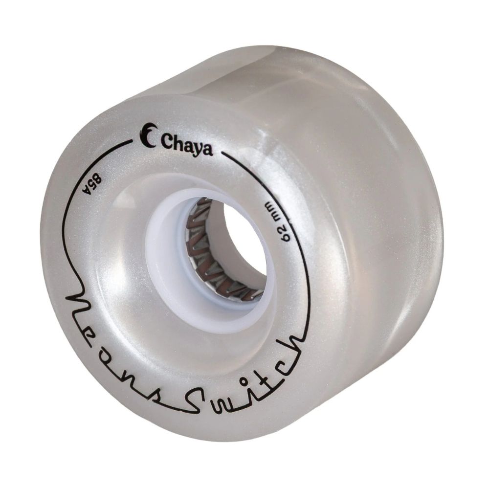 Chaya Neons Switch LED Light Up Quad Roller Skate Wheels White Glitter 62mm 85A - Lucky Skates 