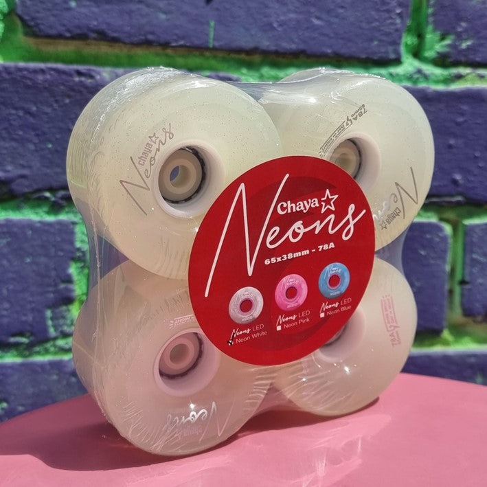 Chaya Light Up Neon White LED Outdoor Roller Skate Wheels 65mm 78A - 4 Pack - Lucky Skates