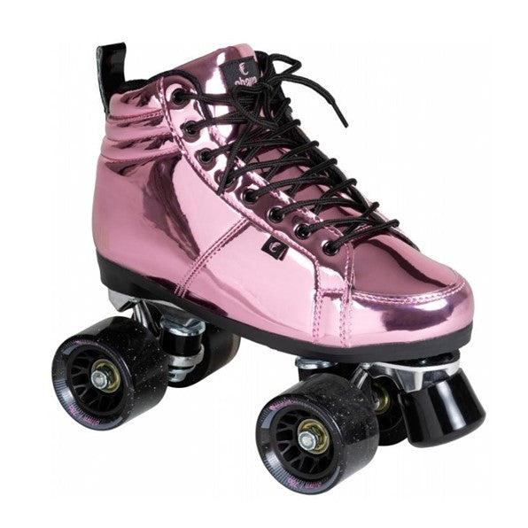 Chaya Vintage Pink Laser Holographic Shiny Quad Roller Skates - Lucky Skates