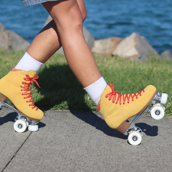 Chuffed Leather Roller Skates Crew Collection Birak Mustard/Coral - Lucky Skates