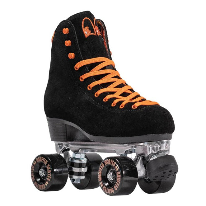 Chuffed Leather Suede Roller Skates Crew Collection Fuegote Black/Orange - Lucky Skates