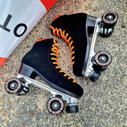 Chuffed Leather Suede Roller Skates Crew Collection Fuegote Black/Orange - Lucky Skates