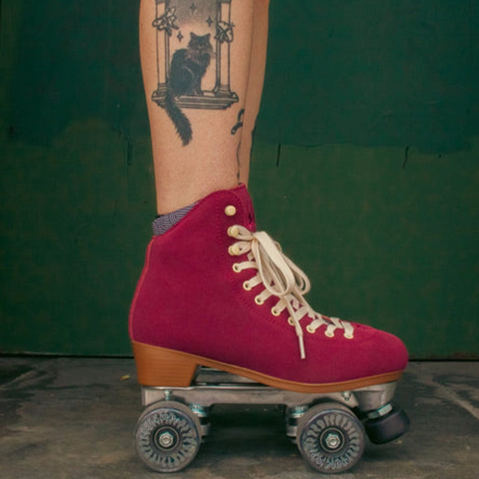 Chuffed Leather Roller Skates Wanderer Burgundy Maroon Suede - Lucky Skates
