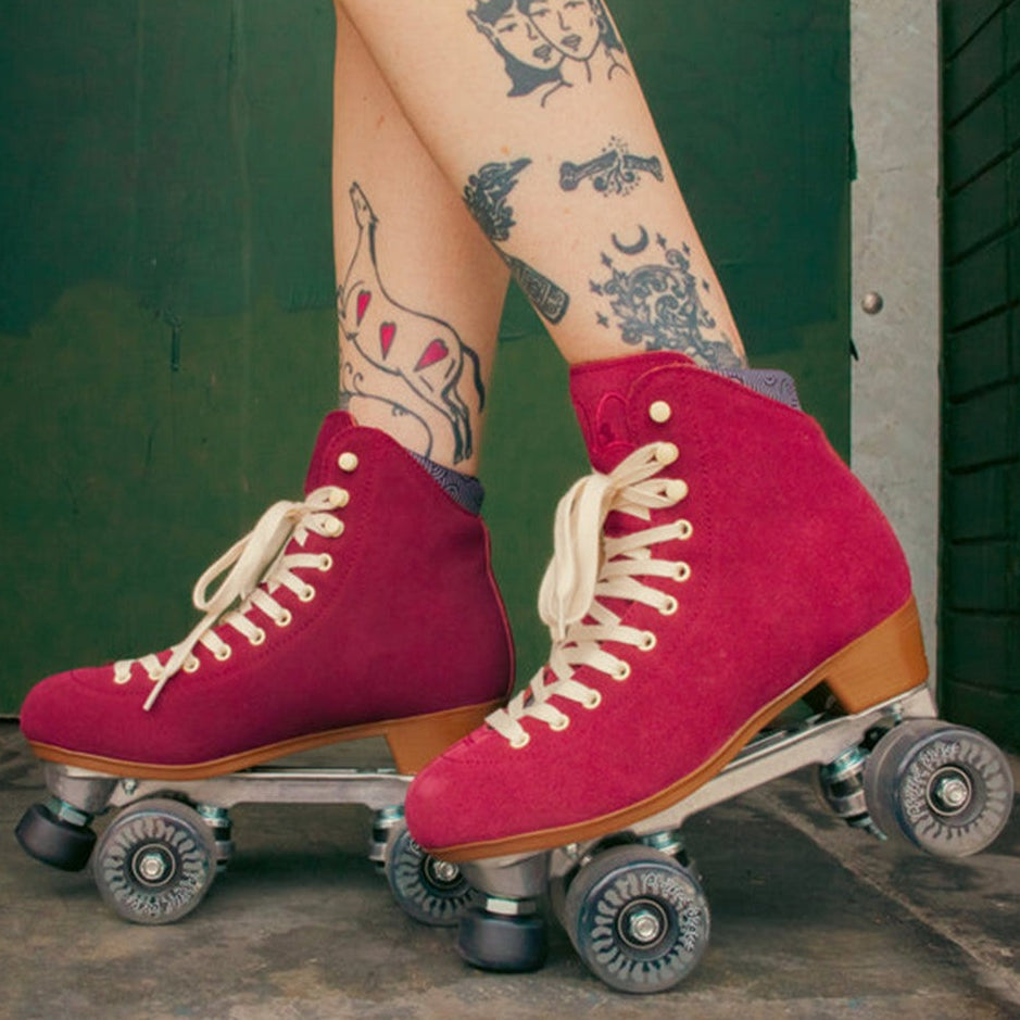 Chuffed Leather Roller Skates Wanderer Burgundy Maroon Suede - Lucky Skates