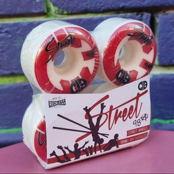 CIB Street Red Roller Skate Park Wheels  Red/White 55mm 98A - 4 Pack - Lucky Skates