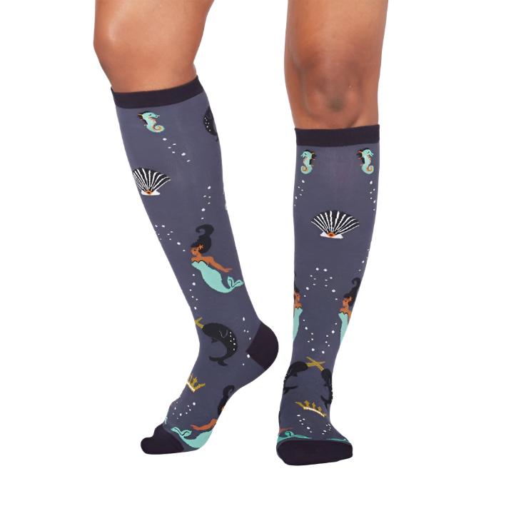 Sock It To Me  Deep Sea Queen Knee High Socks Mermaid Ocean - Lucky Skates