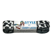 Derby Laces Style Waxed Laces Black White Cow Print 72", 96", 108" - Lucky Skates 