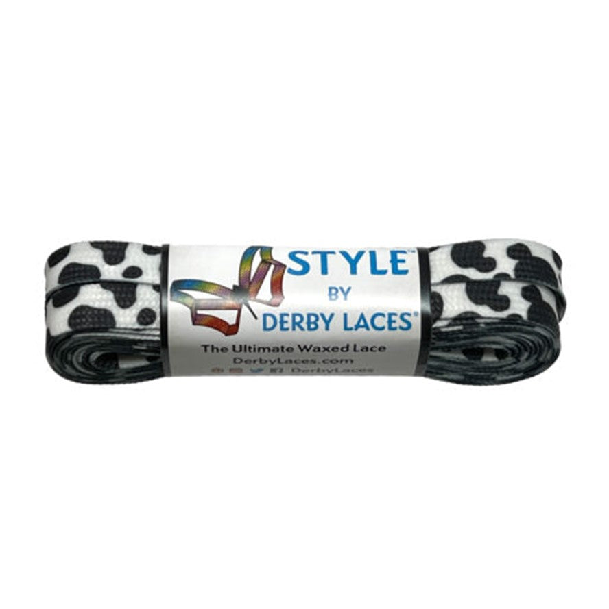 Derby Laces Style Cow Print Laces 84" (213cm) Black White - Lucky Skates