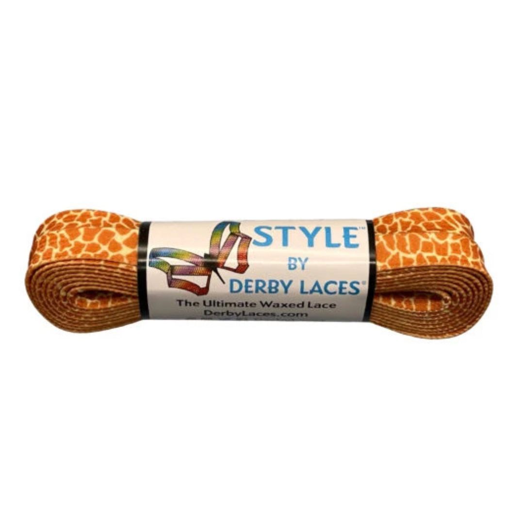 Derby Laces Waxed STYLE Roller Skate Laces Brown Giraffe Print - Lucky Skates 