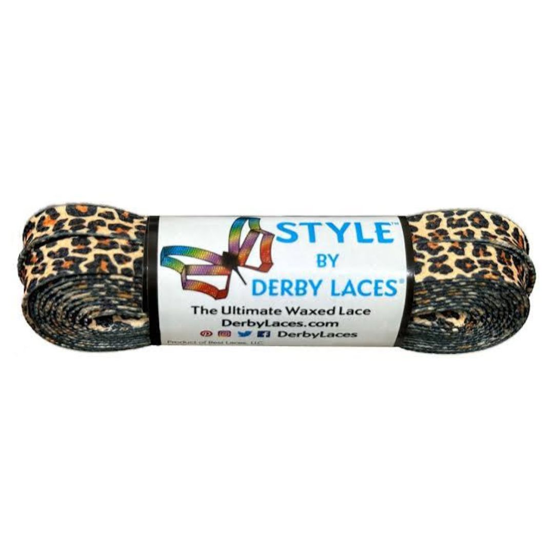 Derby Laces Waxed STYLE Roller Skate Laces Brown Leopard Print - Lucky Skates 