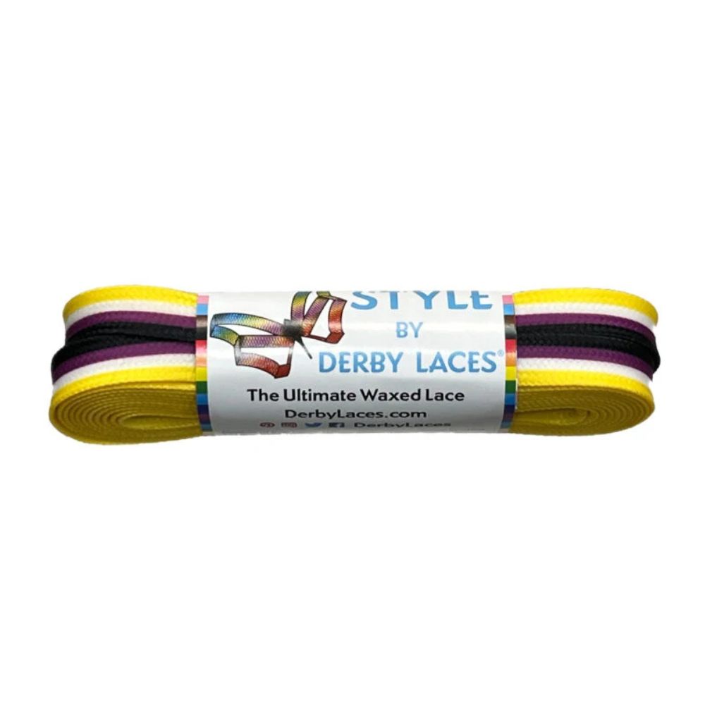 Derby Laces Style Pride Waxed Laces Non Binary Yellow Purple Stripe - Lucky Skates