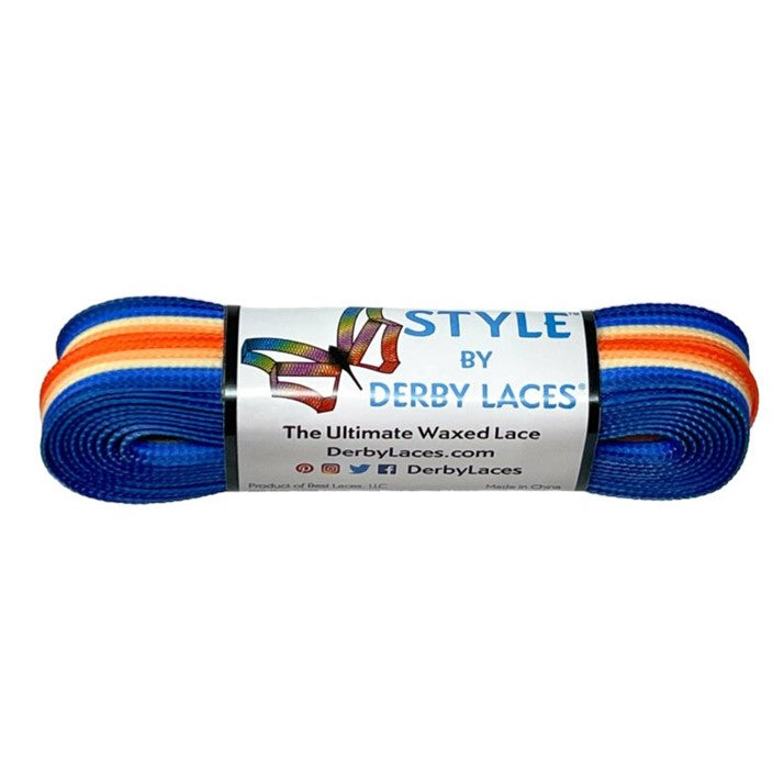 Derby Laces Style Rainbow Laces Waxed Laces Desert Sunset Stripe Blue Orange - Lucky Skates