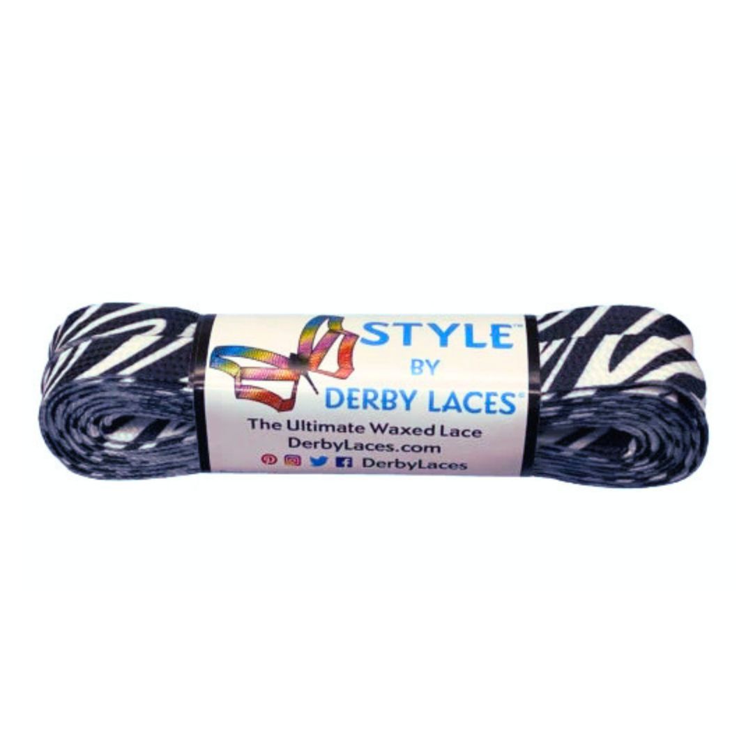 Derby Laces Style Waxed Laces Black White Zebra 72", 96", 108" - Lucky Skates 