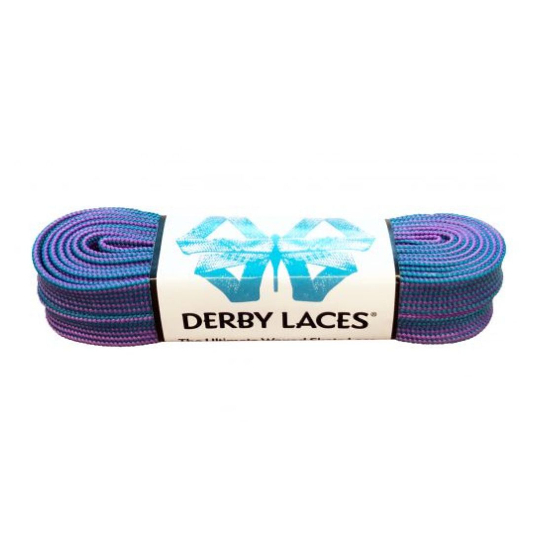 Derby Laces Waxed Skate Laces Purple Teal Striped - Lucky Skates 