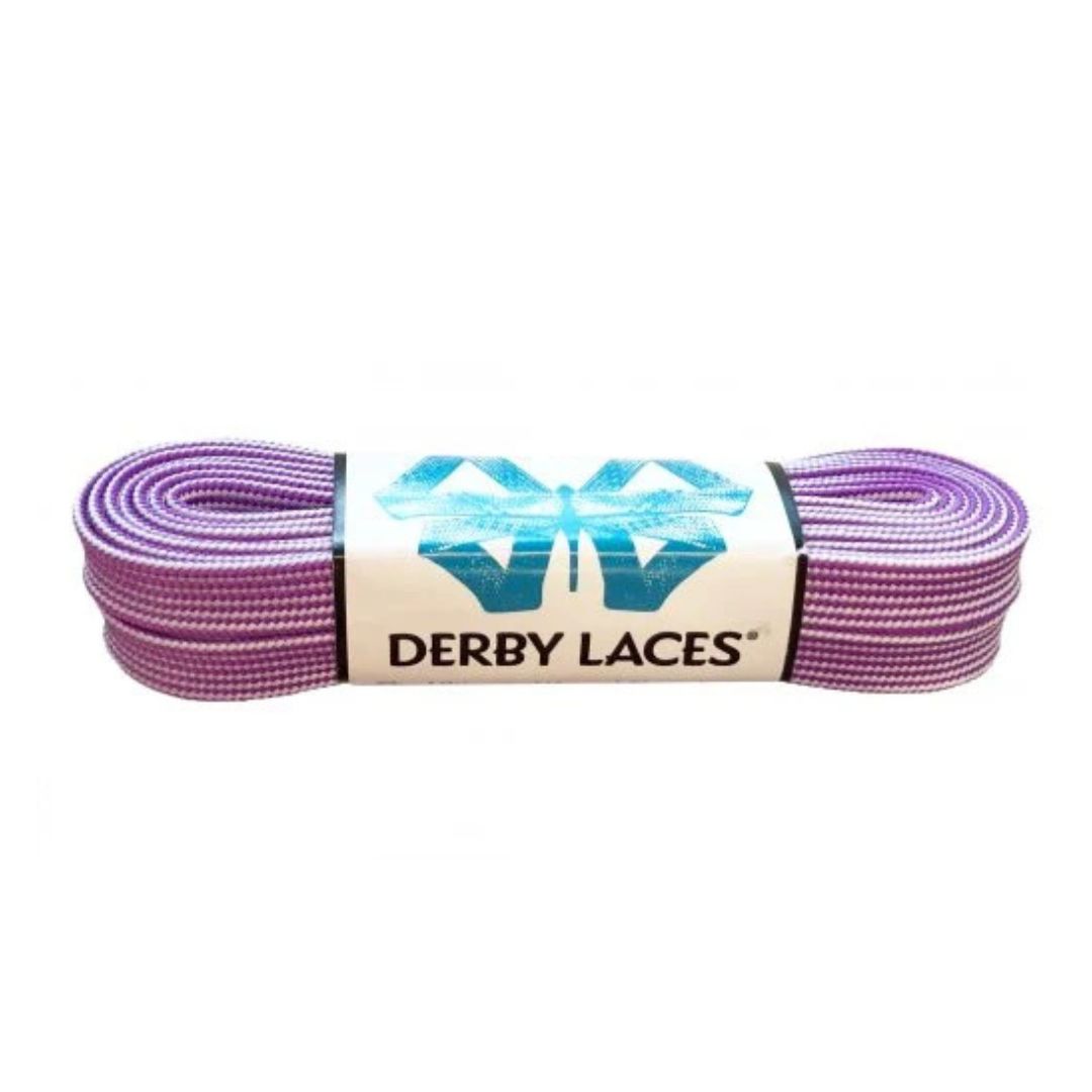 Derby Laces Waxed Skate Laces Purple White Striped - Lucky Skates 