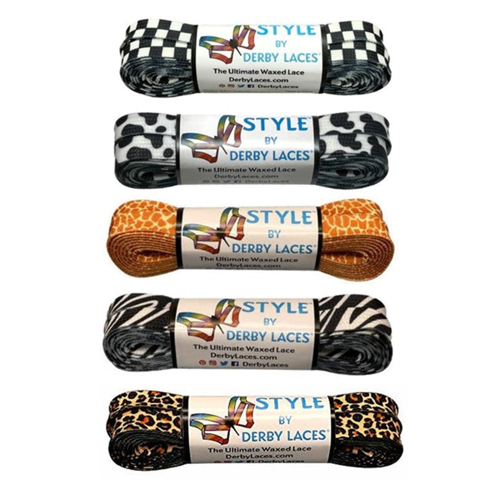 Derby Laces Waxed Style Laces 108" (274cm) Black White Checkered, Zebra Print, Leopard Print Giraffe Print - Lucky Skates