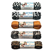 Derby Laces Waxed Style Laces 108" (274cm) Black White Checkered, Zebra Print, Leopard Print Giraffe Print - Lucky Skates