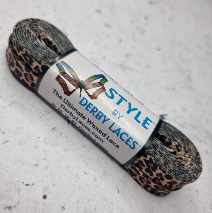 Derby Laces Waxed Style Laces 108" (274cm) Brown Leopard Print - Lucky Skates