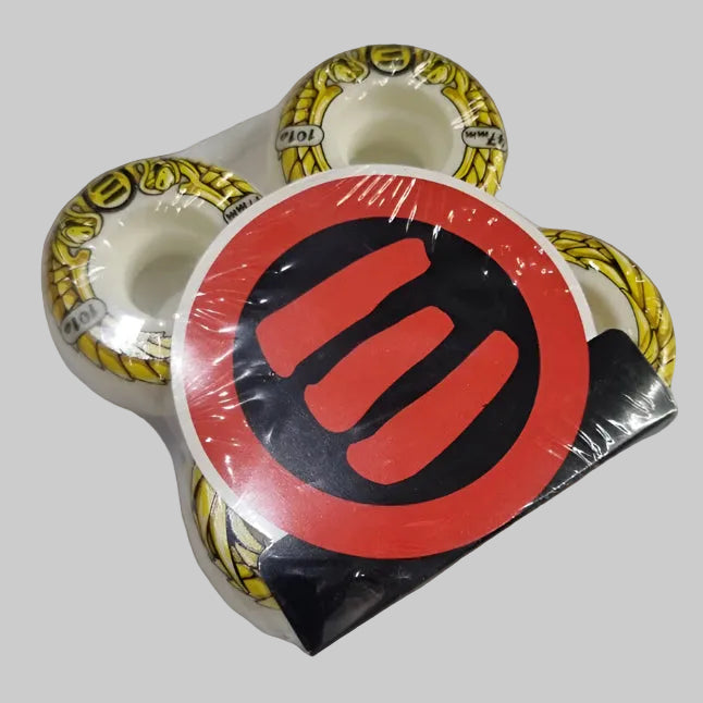Eulogy Anti Rocker White Yellow Aggressive Inline Skate Wheels 47mm 101A 4 Pack - Lucky Skates