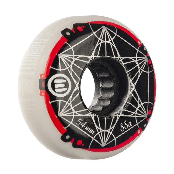 Eulogy Metatron Cube Logo Aggressive Inline Skate Wheel White/Red - 4 Pack - Lucky Skates