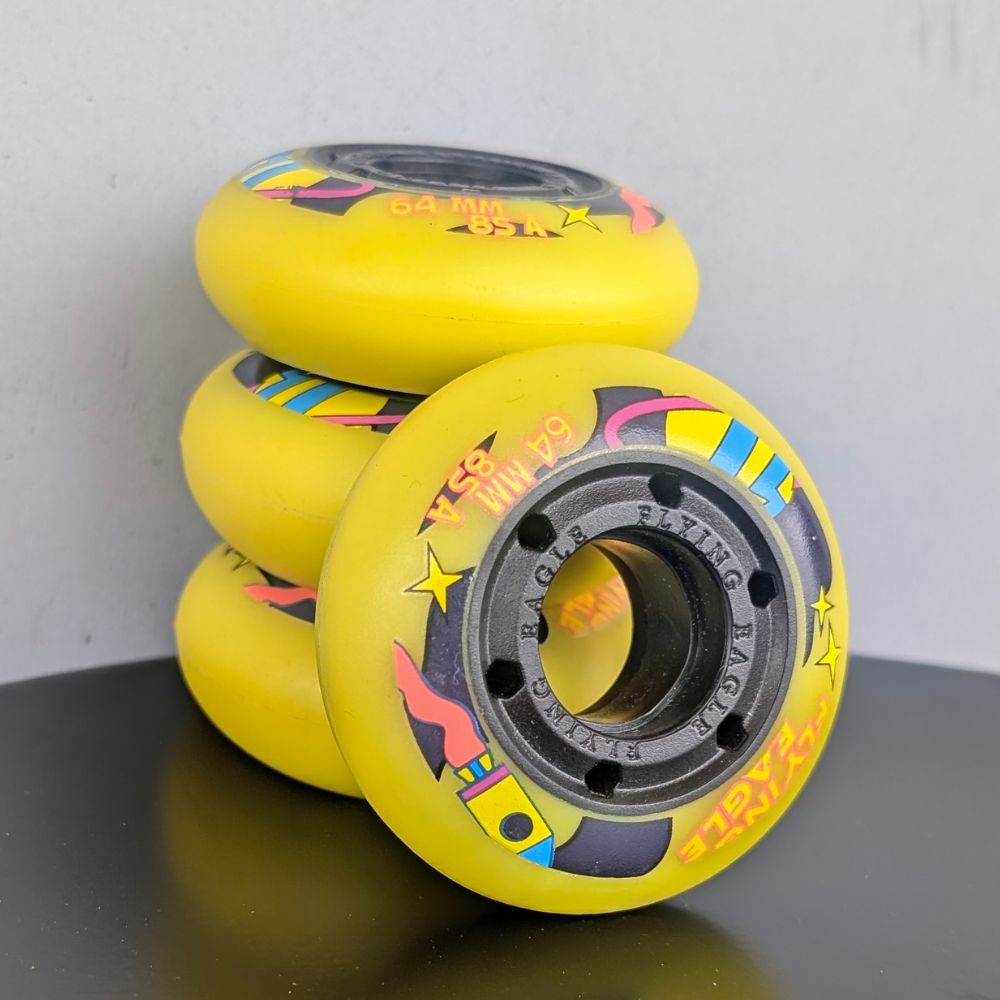 Flying Eagle Kids Inline Skate Wheels 64mm 85A Yellow 4 Pack - Lucky Skates 