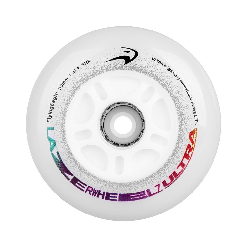 Flying Eagle Light Up LED Lazer Ultra  Inline Wheels Colour Shifting Rainbow 90mm 88A 4 Pack - Lucky Skates 