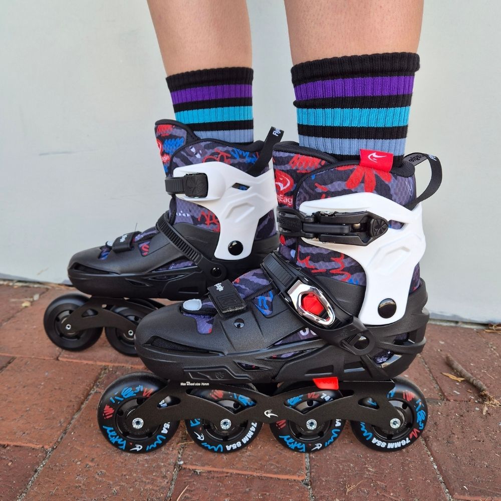 Kids Adjustable Flying Eagle S5 Pro Buzz Inline Skates Black Red Blue - Lucky Skates 