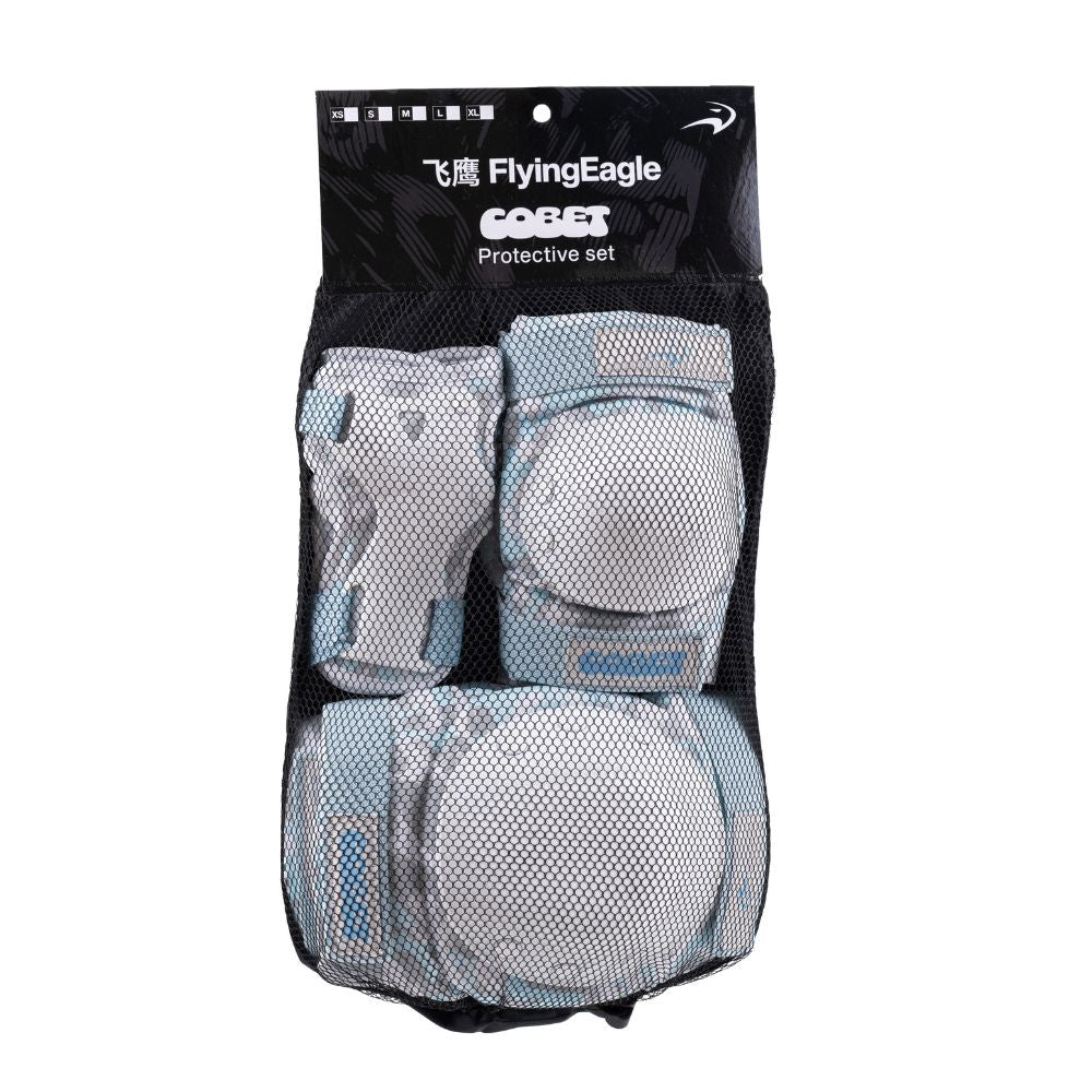 Flying Eagle Cobet Protective Gear Blue White Knee Pads, Elbow Pads, Wrist Guards - Lucky Skates 