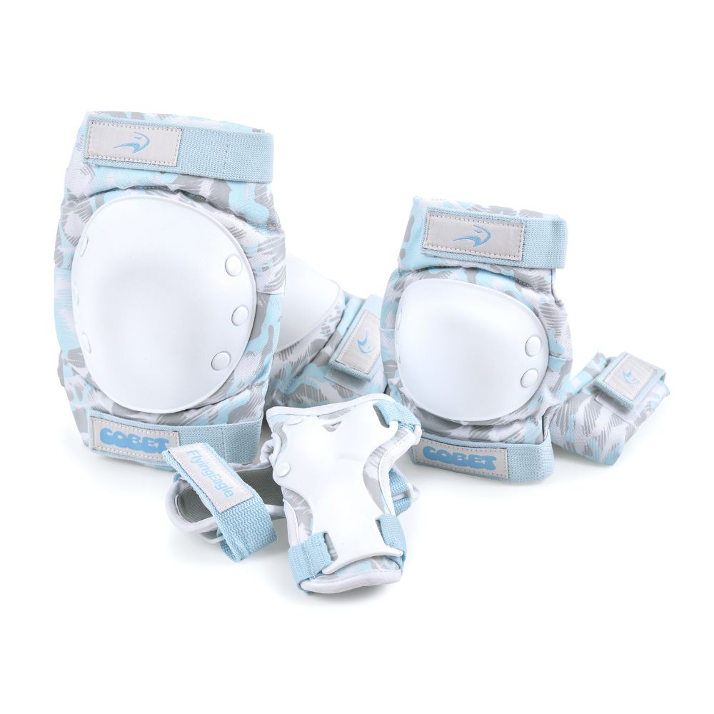 Flying Eagle Cobet Protective Skate Pad Set Sky Blue White Knee Pads, Elbow Pads, Wrist Guards - Lucky Skates 
