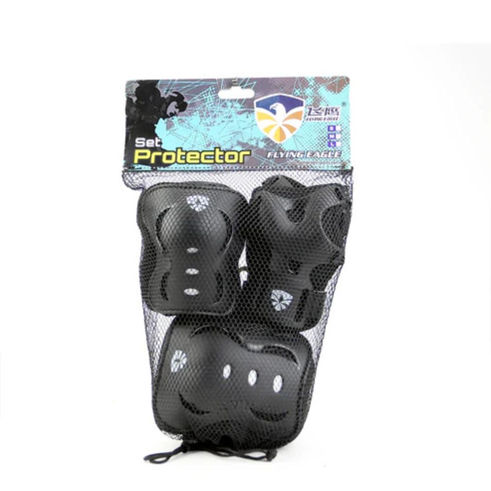 Flying Eagle V5 Junior Skate Protective Pad Set Black Knee Pad, Elbow Pad Wrist Guards - Lucky Skates 